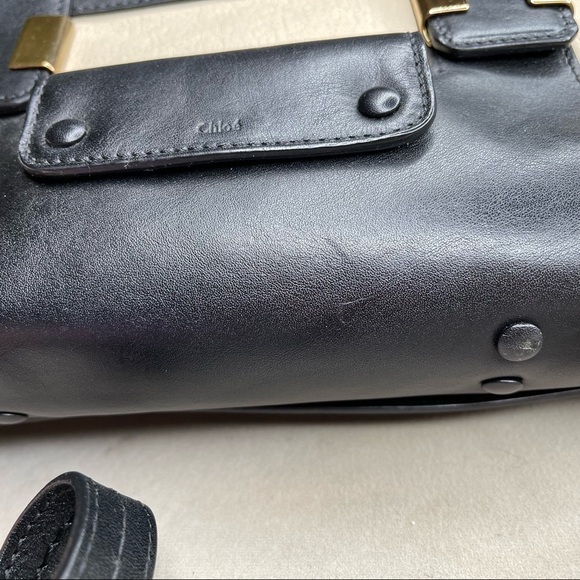 CHLOE Alice Cream & Black Leather Convertible Satchel Bag Handbag Shoulder Strap - Picture 8 of 9